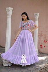 β¨ Faux Georgette Embroidered Gown with Sequins & Frill Stitch | Partywear Glam